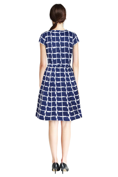 Women Checked Fit & Flare Dress with Round Neck