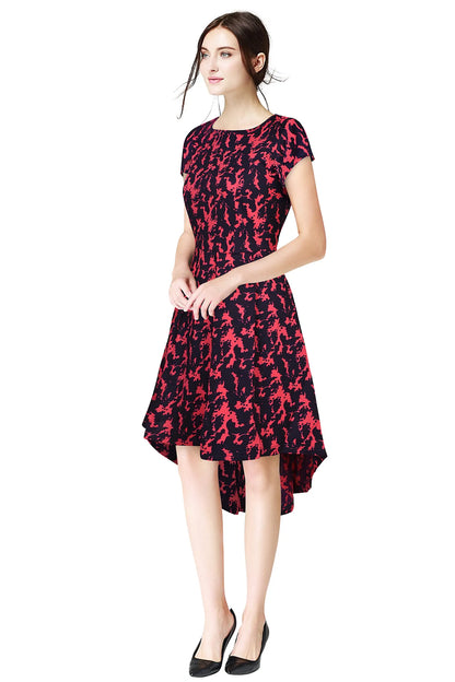 Black High-Low Dress with Red Abstract Print