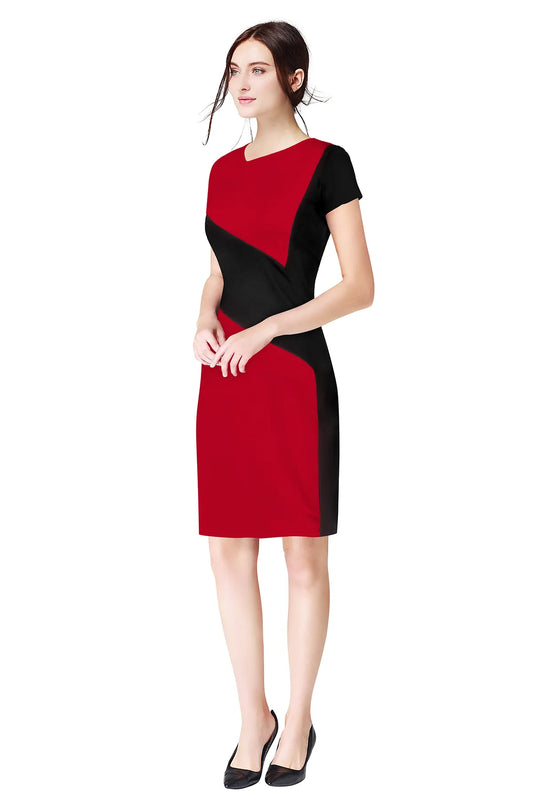 Red & Black Colourblocked Sheath Dress