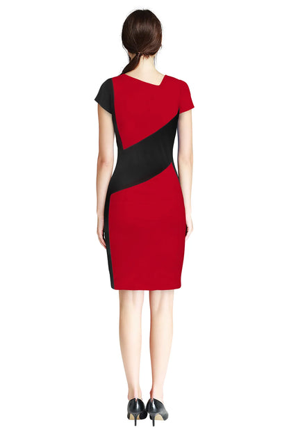 Red & Black Colourblocked Sheath Dress