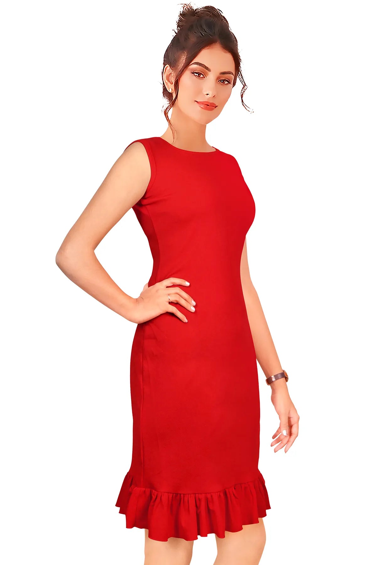 Fit and Flare Red Dress for Women – Sleeveless, Knee-Length Cocktail Dress, Perfect for Formal Events