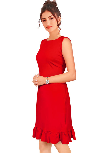 Fit and Flare Red Dress for Women – Sleeveless, Knee-Length Cocktail Dress, Perfect for Formal Events
