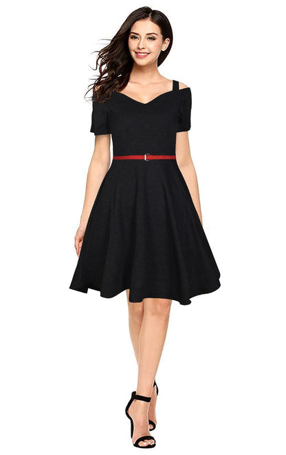 Fit & Flare Dress with Black Belt