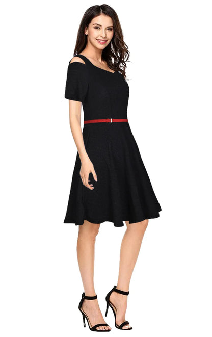 Fit & Flare Dress with Black Belt