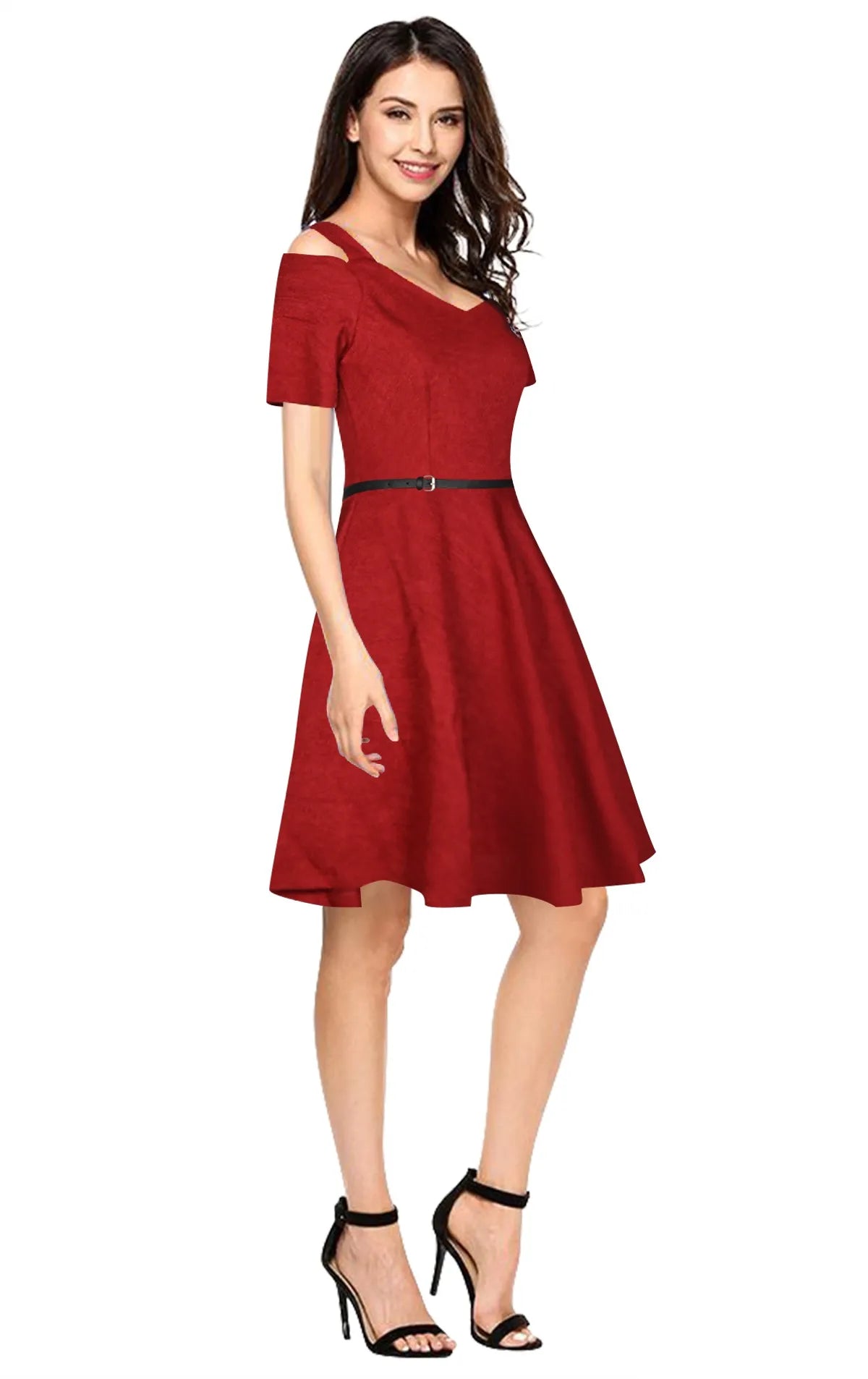 Fit & Flare Dress with Black Belt