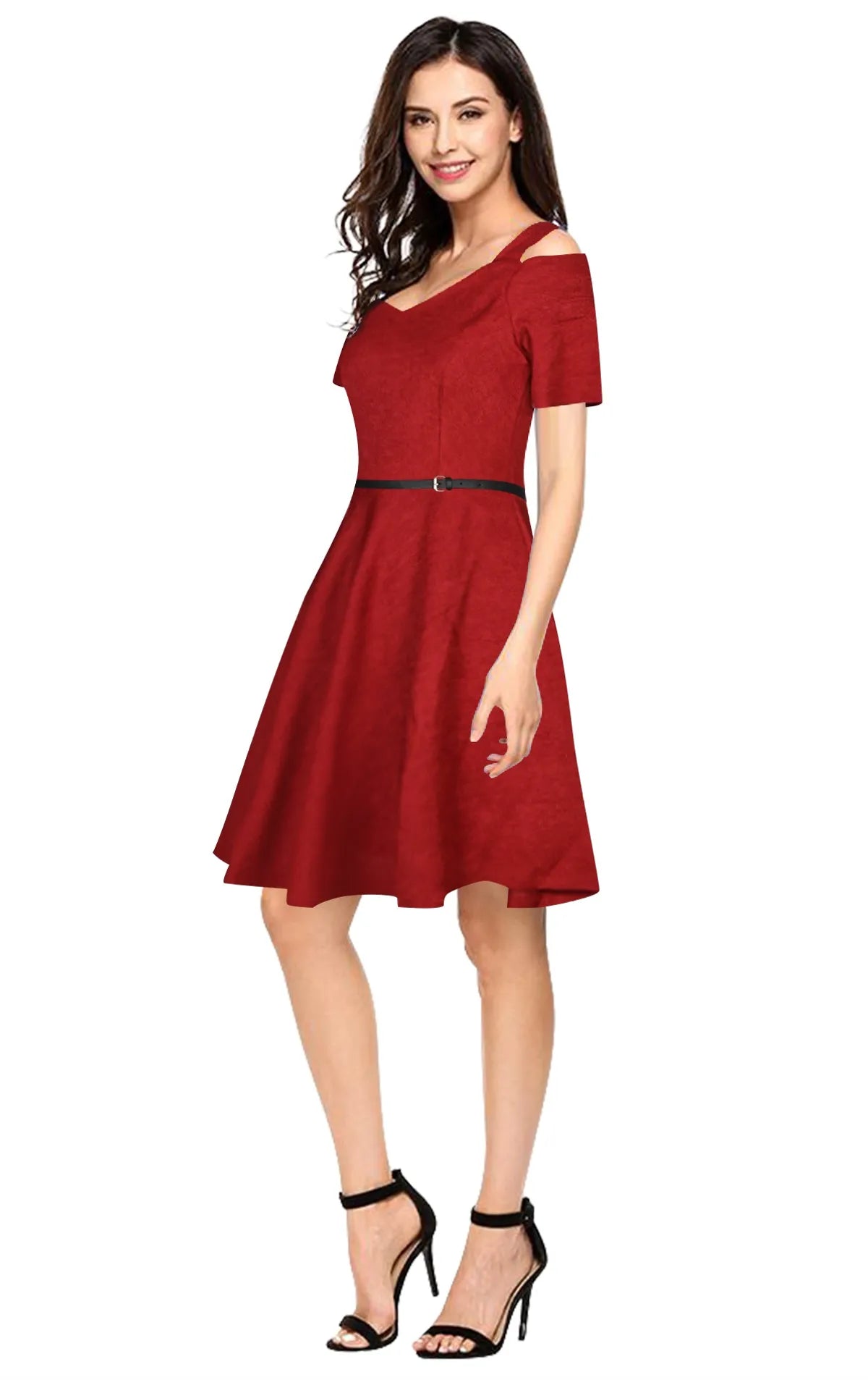 Fit & Flare Dress with Black Belt