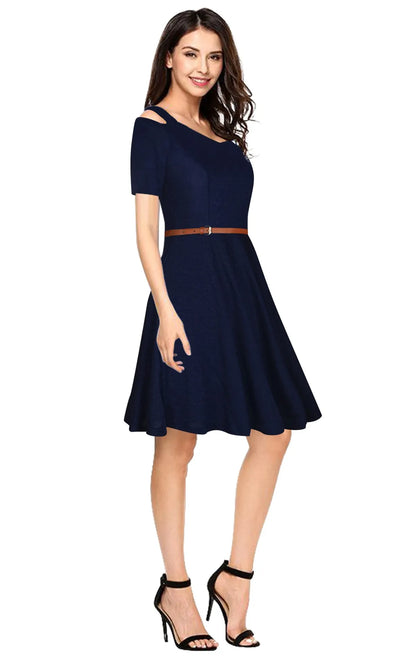 Fit & Flare Dress with Black Belt