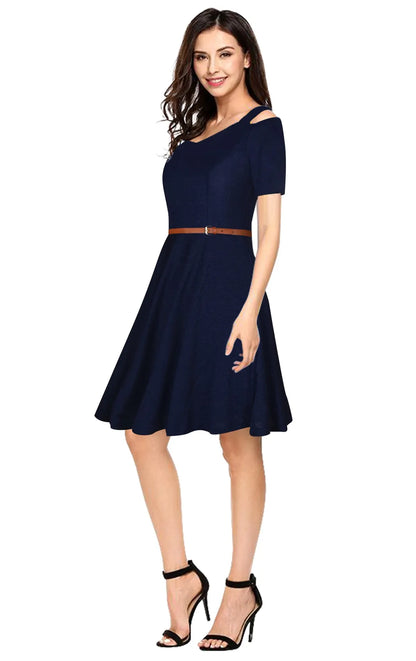 Women & Girl Knee Length Imported Materials Short Sleeve Skater Dress