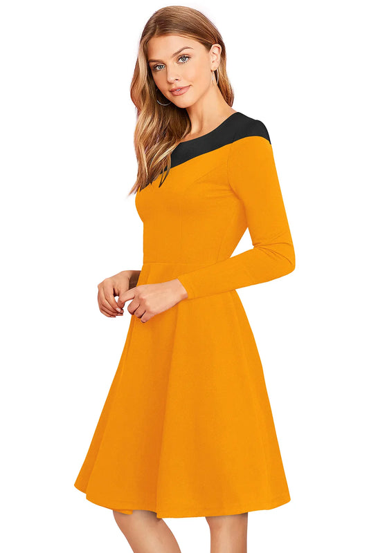 Colorblock Flare Dress – Yellow & Black