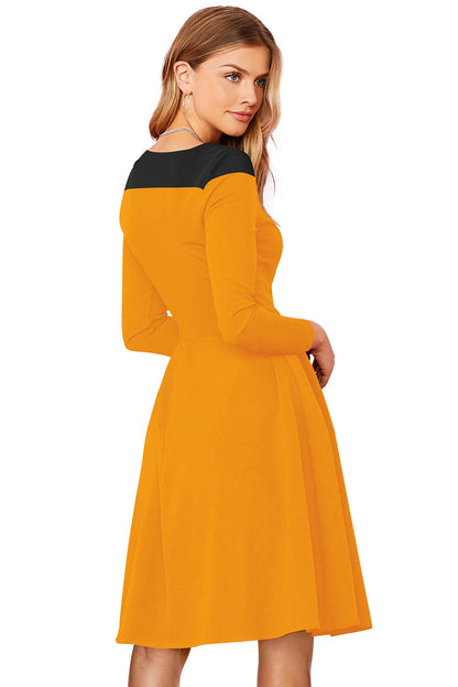 Colorblock Flare Dress – Yellow & Black