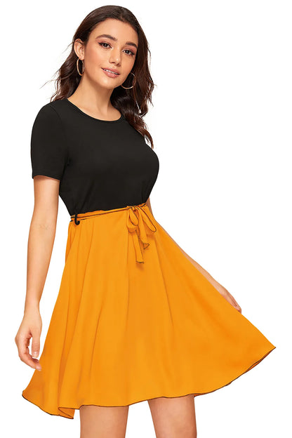 Women Colourblock Round-Neck Fit & Flare Dress