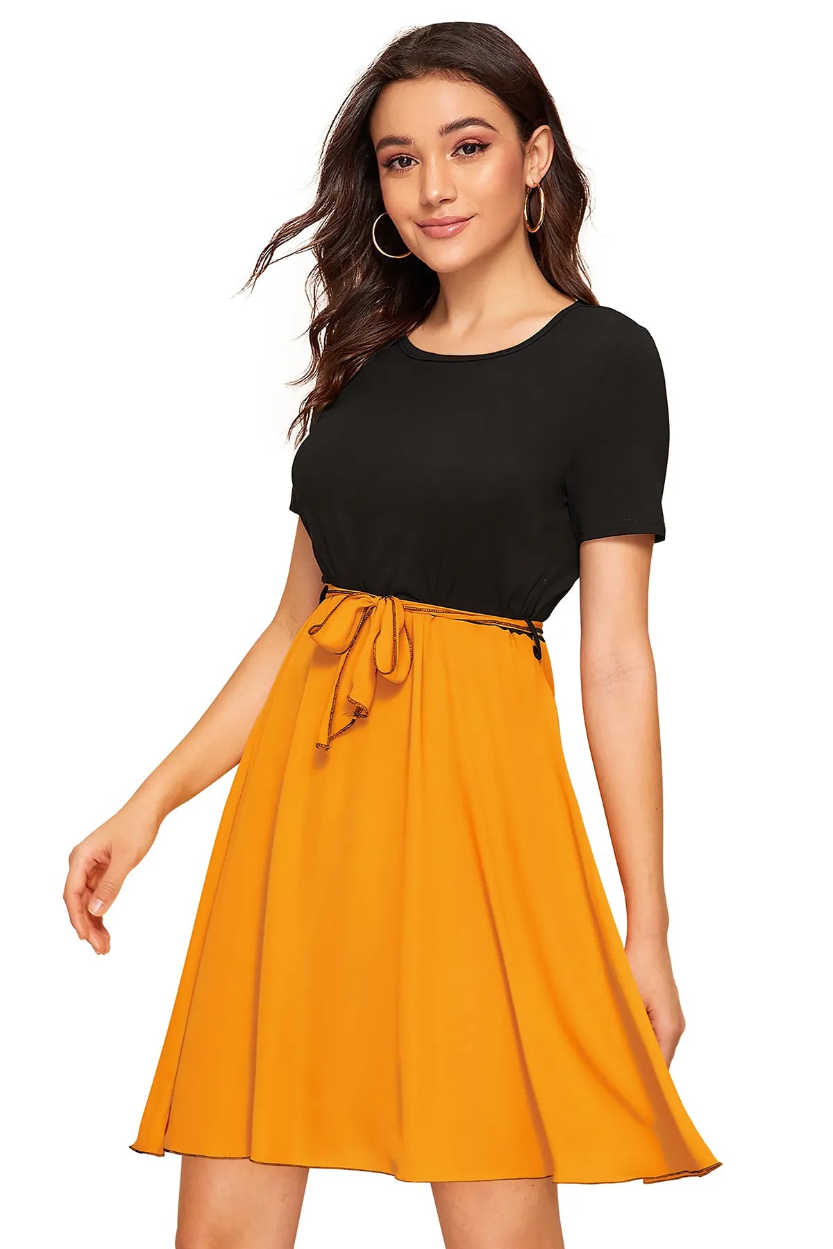 Women Colourblock Round-Neck Fit & Flare Dress