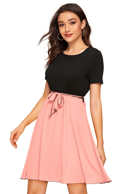 Women Colourblock Round-Neck Fit & Flare Dress
