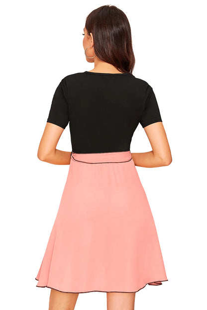 Women Colourblock Round-Neck Fit & Flare Dress