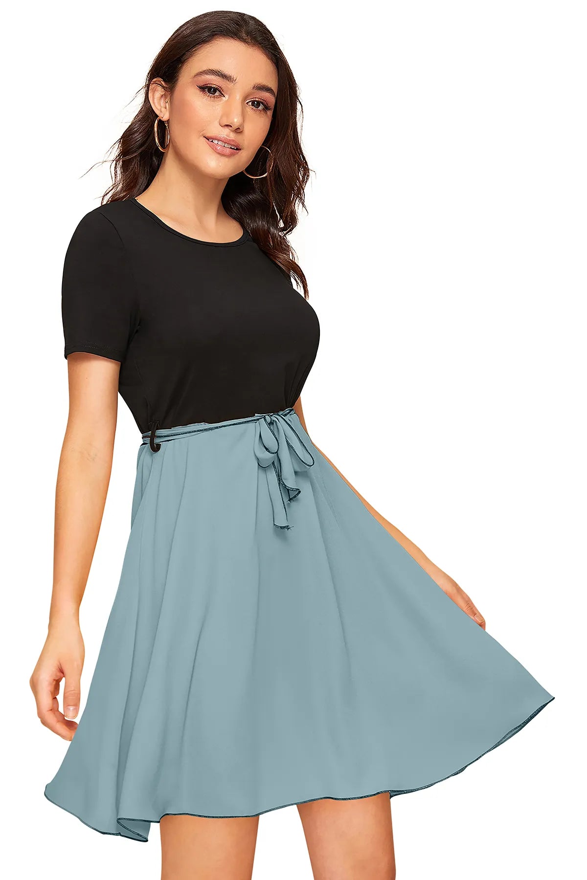 Women Colourblock Round-Neck Fit & Flare Dress