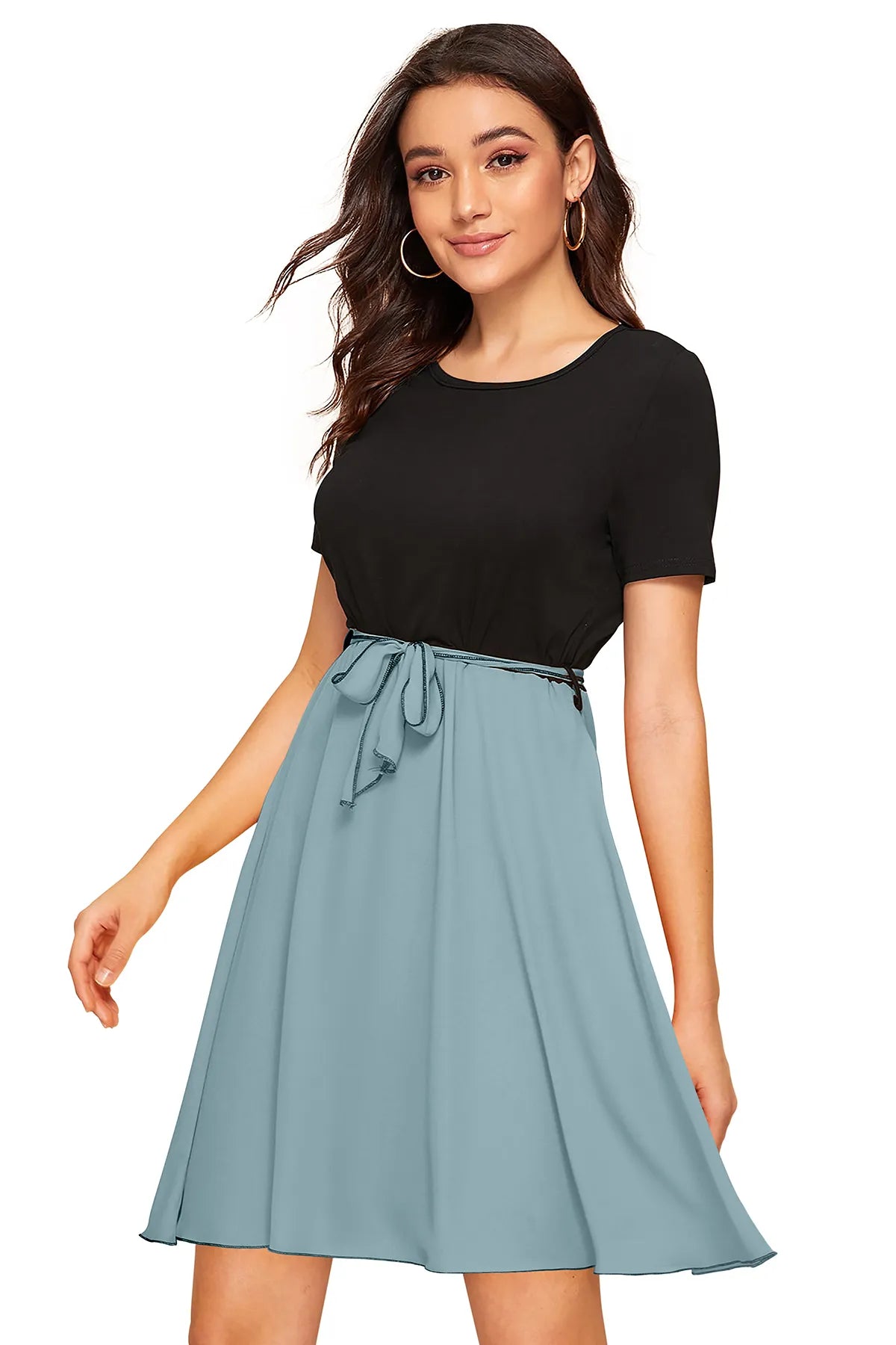 Women Colourblock Round-Neck Fit & Flare Dress