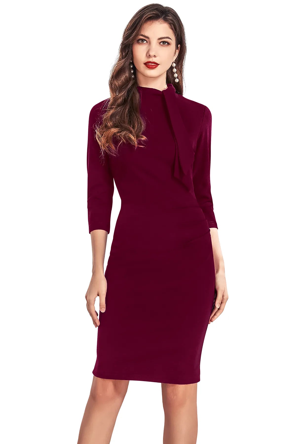 Women Bodycon Dress with Tie-Up Neck