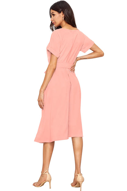 Women Round-Neck Fit & Flare Dress with Waist Tie-Up