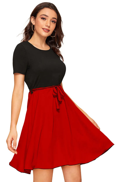 Women Colourblock Round-Neck Fit & Flare Dress
