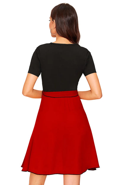 Women Colourblock Round-Neck Fit & Flare Dress
