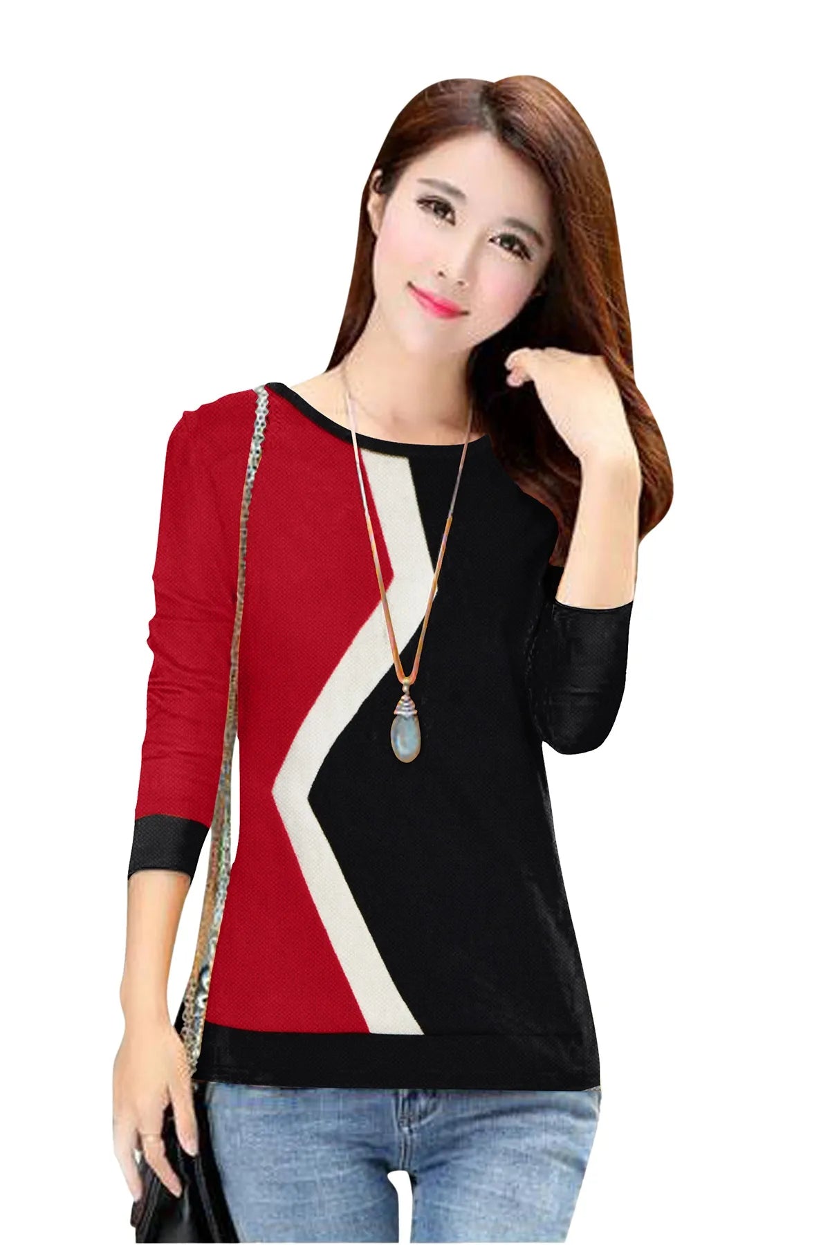 Long-Sleeved Red & Black Top