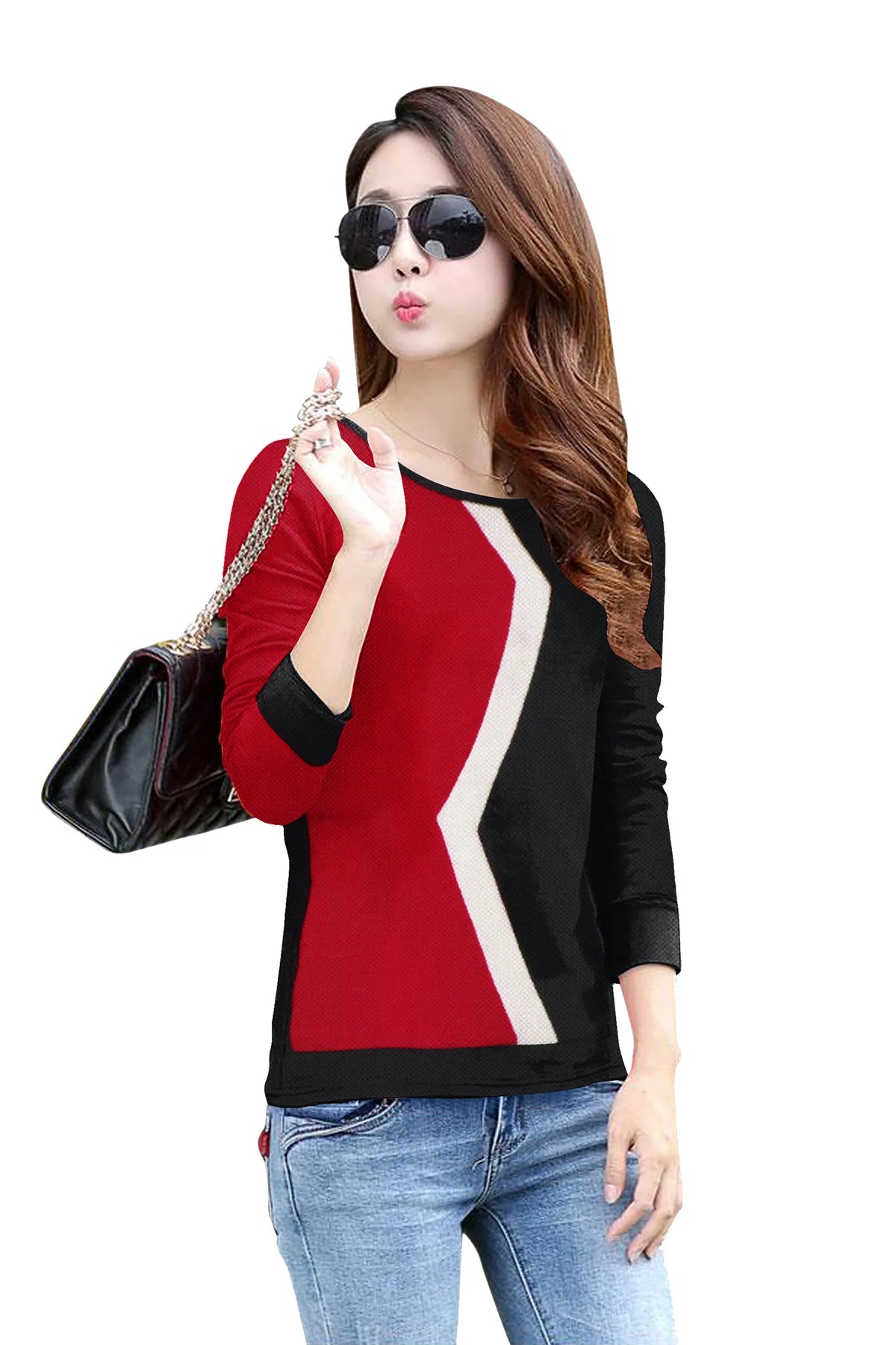 Long-Sleeved Red & Black Top