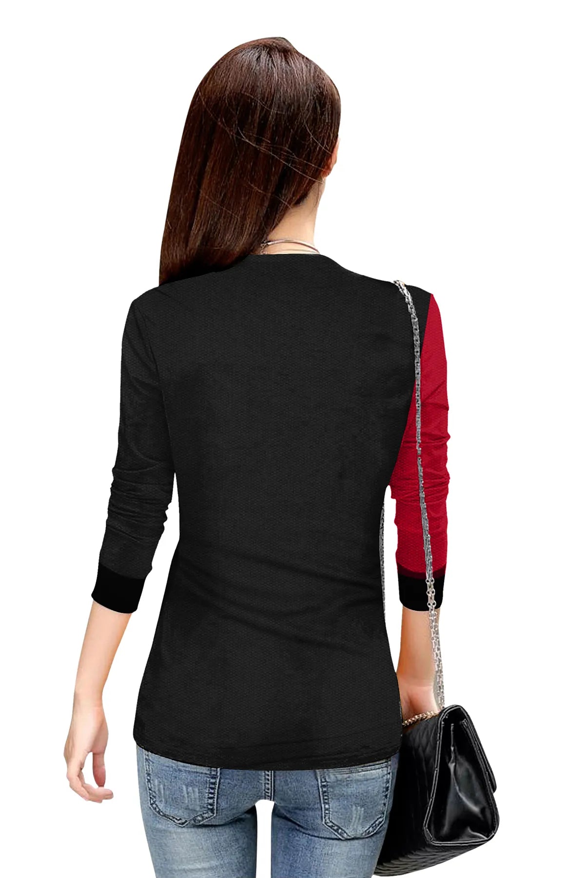 Long-Sleeved Red & Black Top