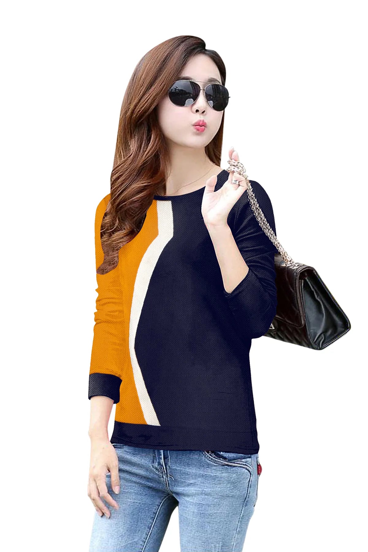 Long-Sleeved Yellow & Blue Top