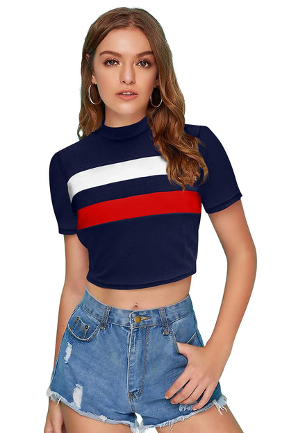 Trendy Color-block Cropped T-Shirt