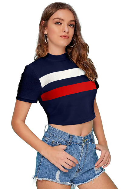Trendy Color-block Cropped T-Shirt