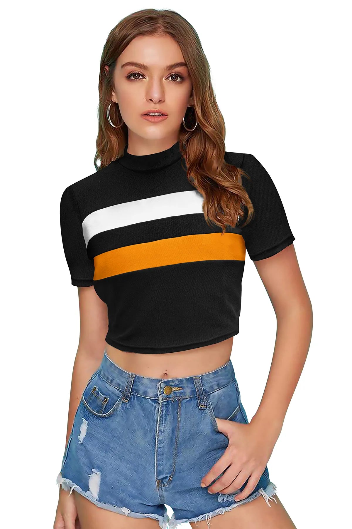 Trendy Color-block Cropped T-Shirt