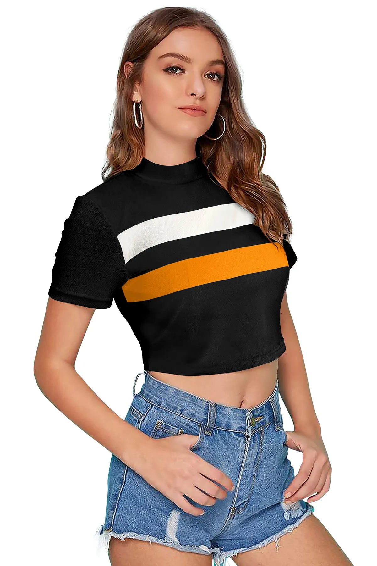 Trendy Color-block Cropped T-Shirt