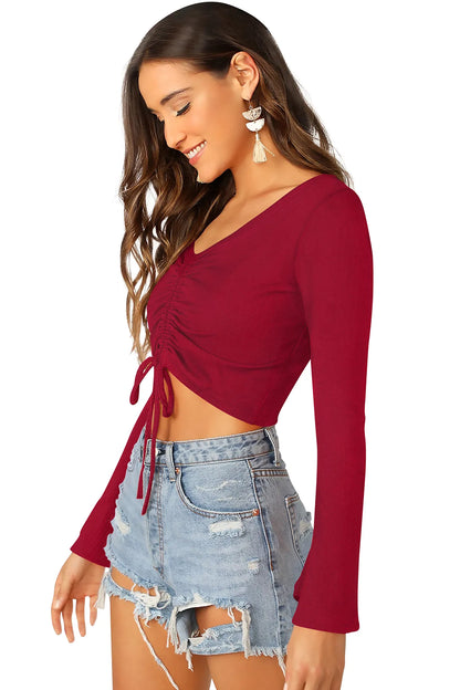 Ruched Flare-Sleeve Crop Top