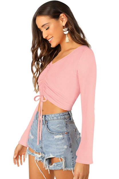 Ruched Flare-Sleeve Crop Top