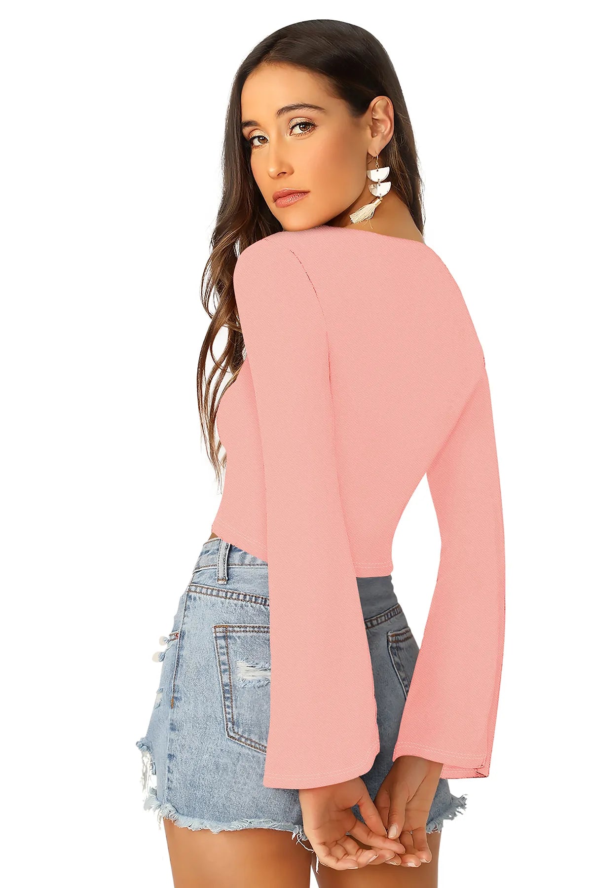 Ruched Flare-Sleeve Crop Top