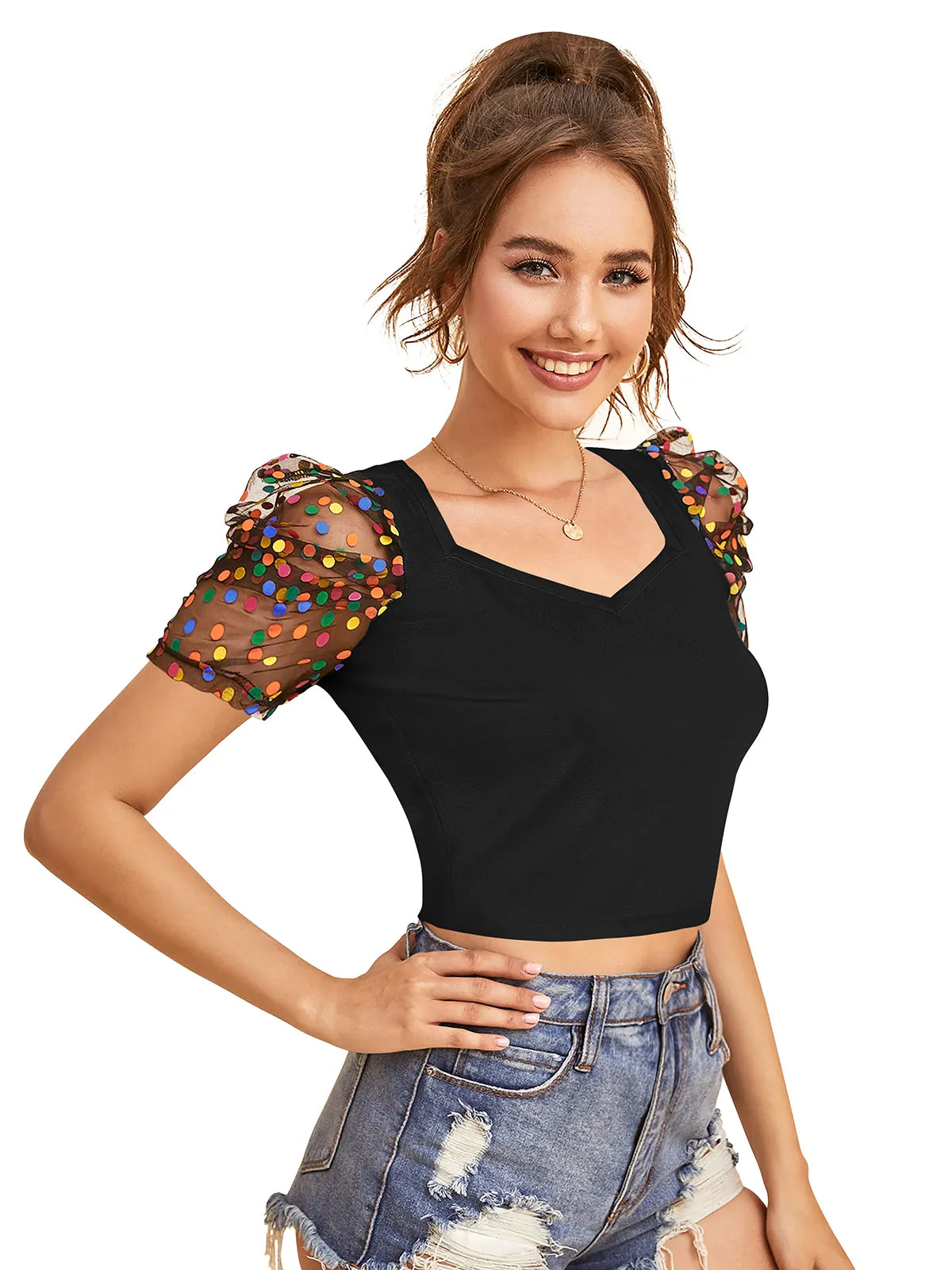 Playful Polka Dot Puff Sleeve Top