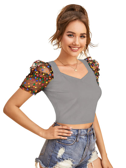 Polka Dot Puff Sleeve Top