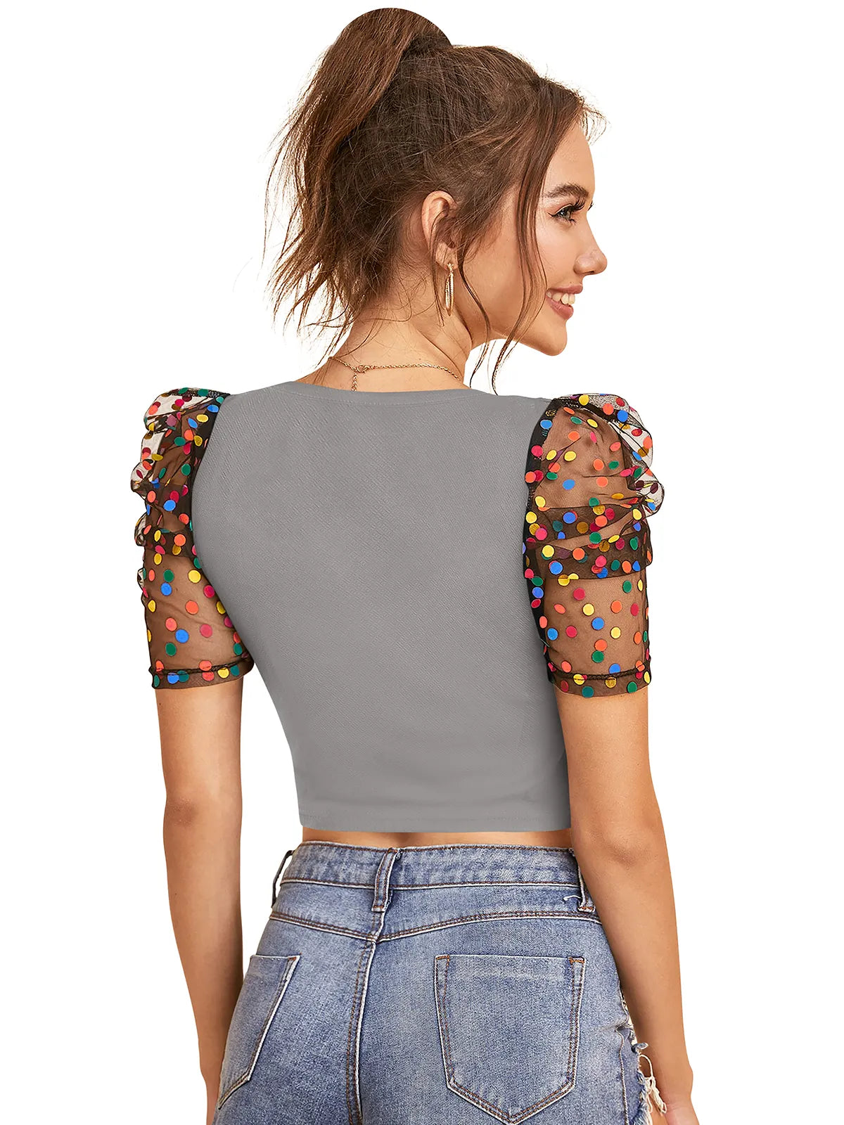 Polka Dot Puff Sleeve Top