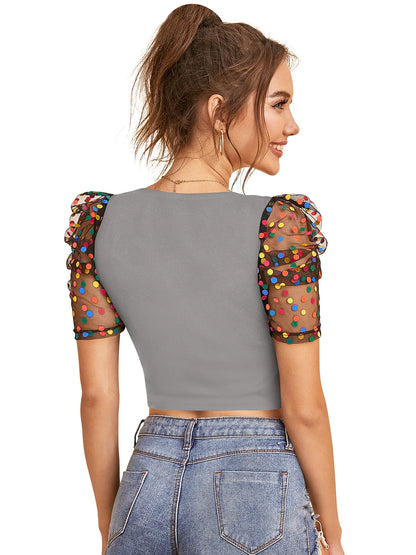 Polka Dot Puff Sleeve Top