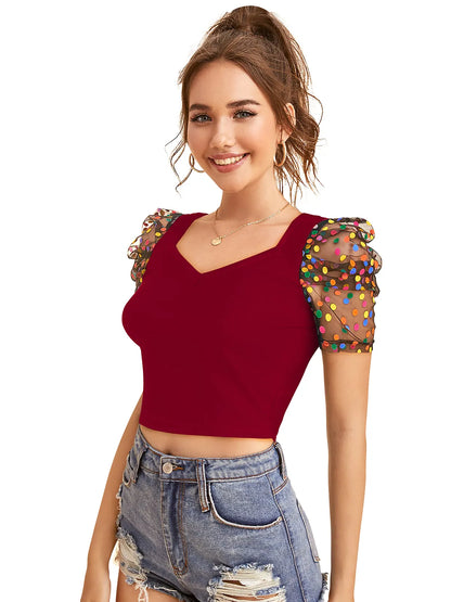 Polka Dot Puff Sleeve Top
