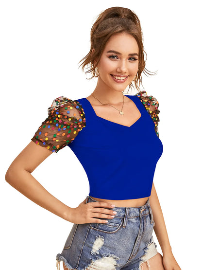 Polka Dot Puff Sleeve Top
