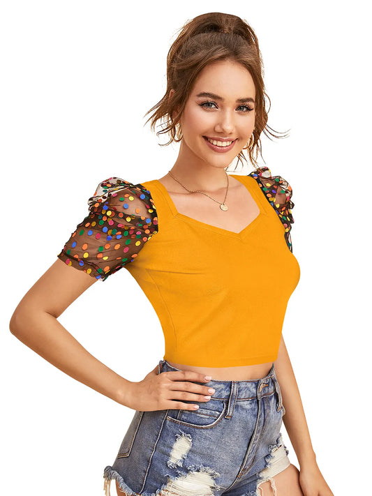 Playful Polka Dot Puff Sleeve Top