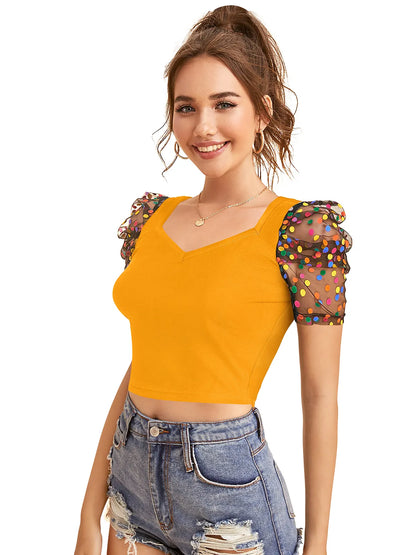 Playful Polka Dot Puff Sleeve Top