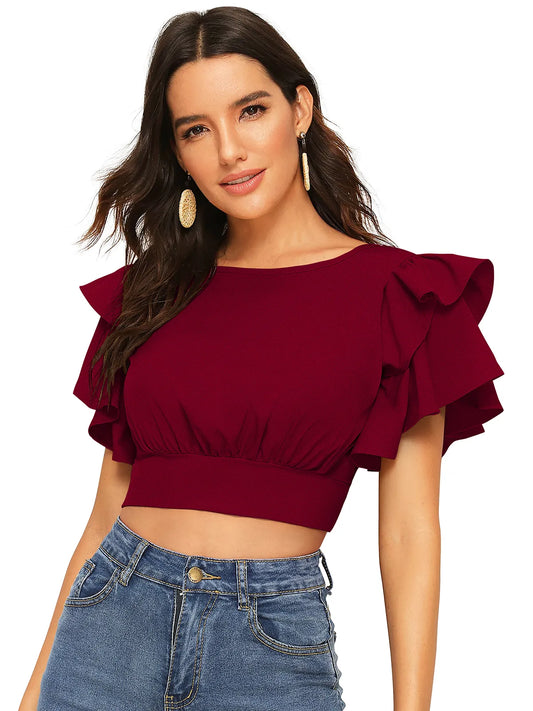 Ruffle Sleeve Crop Top