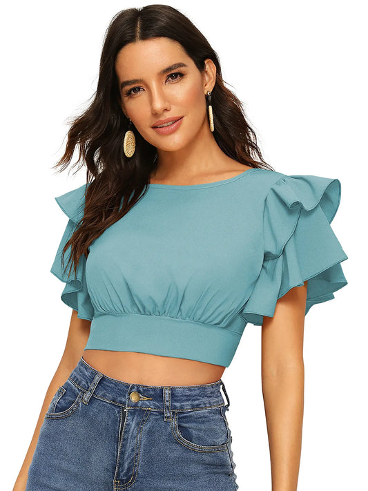 Ruffle Sleeve Crop Top