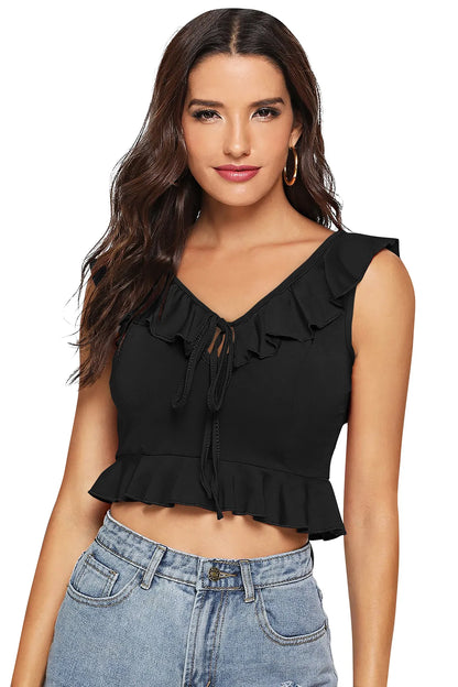 Ruffled-V  Crop Top