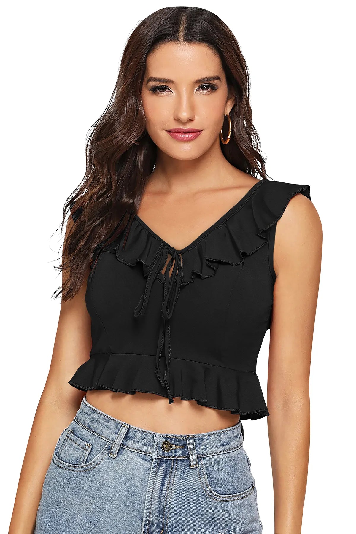 Ruffled-V  Crop Top