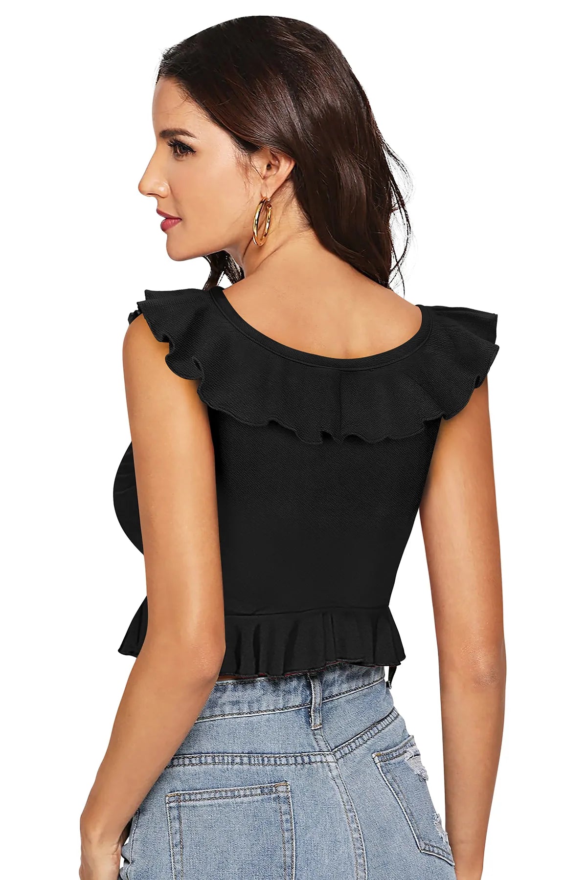 Ruffled-V  Crop Top