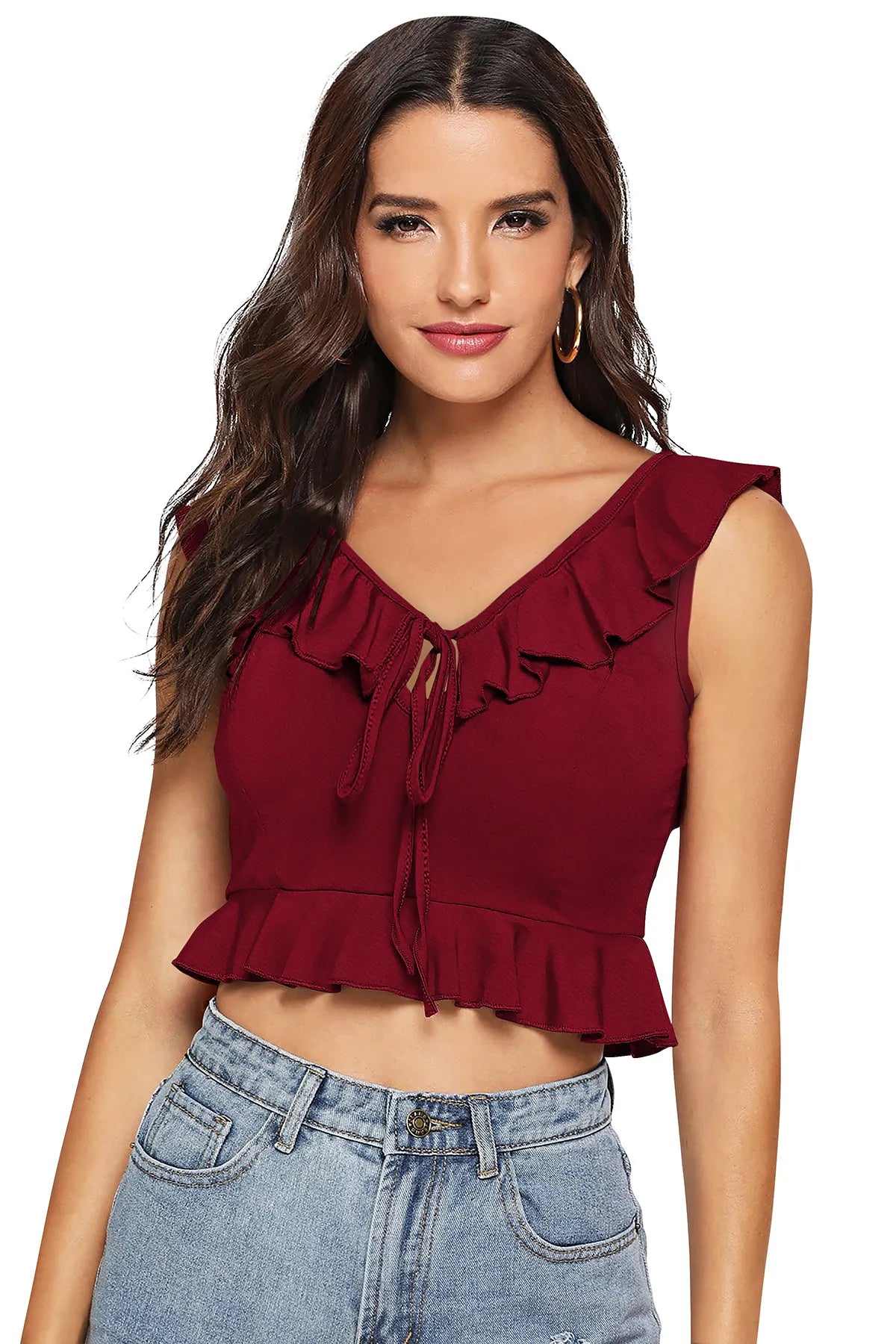 Ruffled-V  Crop Top