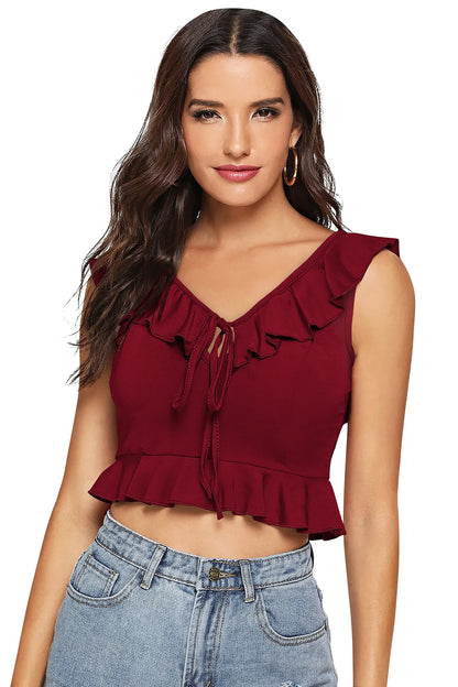 Ruffled-V  Crop Top